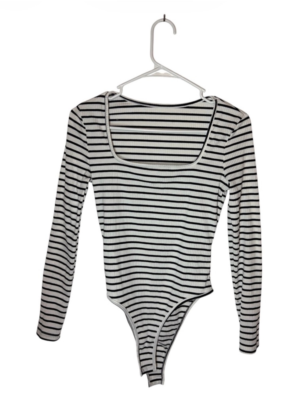 SHEIN Black & White Striped Long Sleeve Ribbed Bodysuit